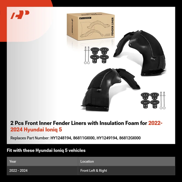 2 Pcs Front Inner Fender Liners with Insulation Foam for 2022-2024 Hyundai Ioniq 5