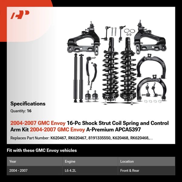 2004-2007 GMC Envoy 16-Pc Shock Strut Coil Spring and Control Arm Kit 2004-2007 GMC Envoy A-Premium APCA5397