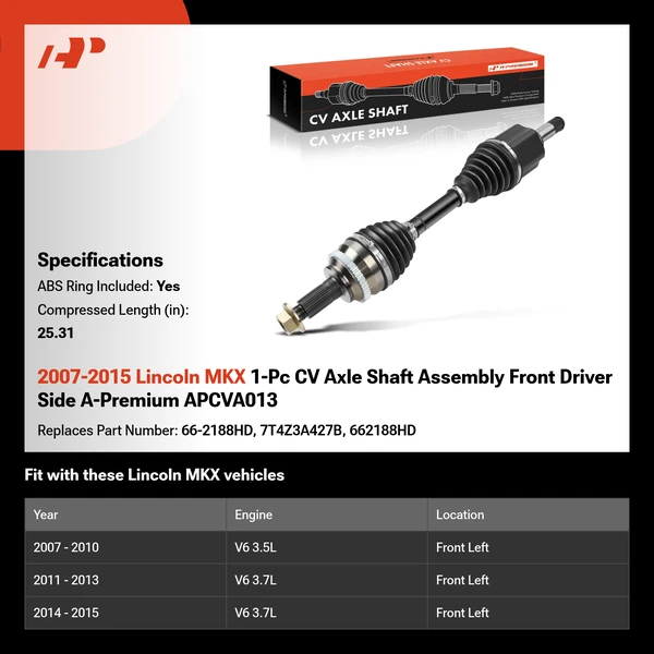 2007-2015 Lincoln MKX 1-Pc CV Axle Shaft Assembly Front Driver Side A-Premium APCVA013