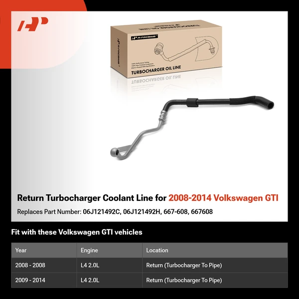 Return Turbocharger Coolant Line for 2008-2014 Volkswagen GTI