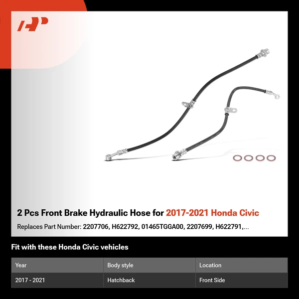 2 Pcs Front Brake Hydraulic Hose for 2017-2021 Honda Civic