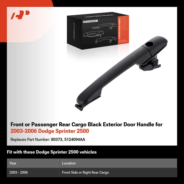 Front or Passenger Rear Cargo Black Exterior Door Handle for 2003-2006 Dodge Sprinter 2500