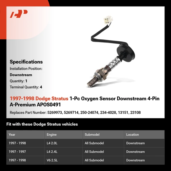 1997-1998 Dodge Stratus 1-Pc Oxygen Sensor Downstream 4-Pin A-Premium APOS0491
