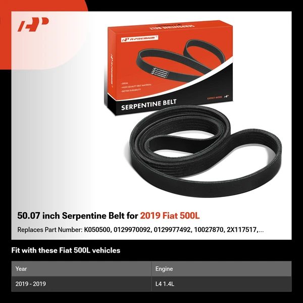 50.07 inch Serpentine Belt for 2019 Fiat 500L