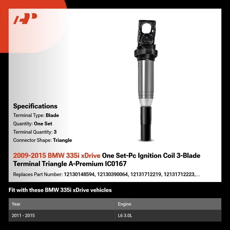 2009-2015 BMW 335i xDrive One Set-Pc Ignition Coil 3-Blade Terminal Triangle A-Premium IC0167