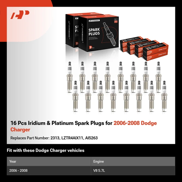 16 Pcs Iridium & Platinum Spark Plugs for 2006-2008 Dodge Charger