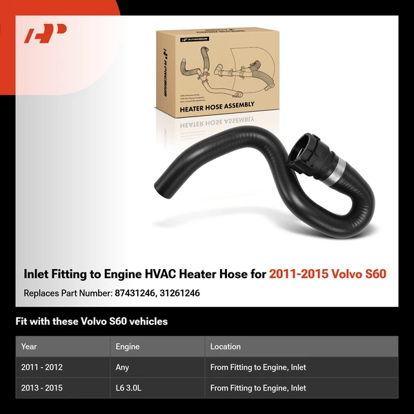 Inlet Fitting to Engine HVAC Heater Hose for 2011-2015 Volvo S60