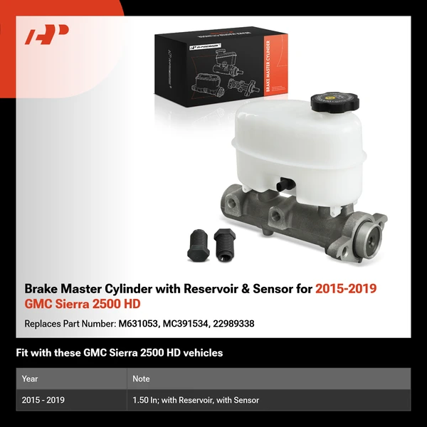 Brake Master Cylinder with Reservoir & Sensor for 2015-2019 GMC Sierra 2500 HD