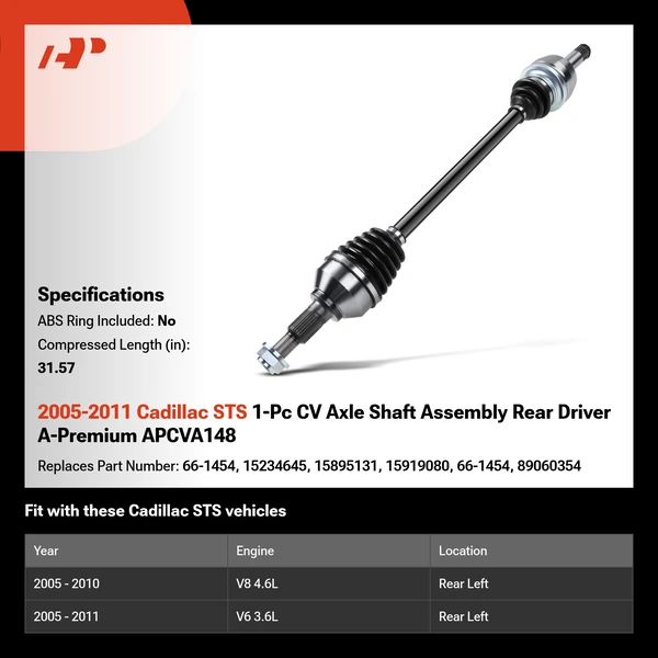 2005-2011 Cadillac STS 1-Pc CV Axle Shaft Assembly Rear Driver A-Premium APCVA148