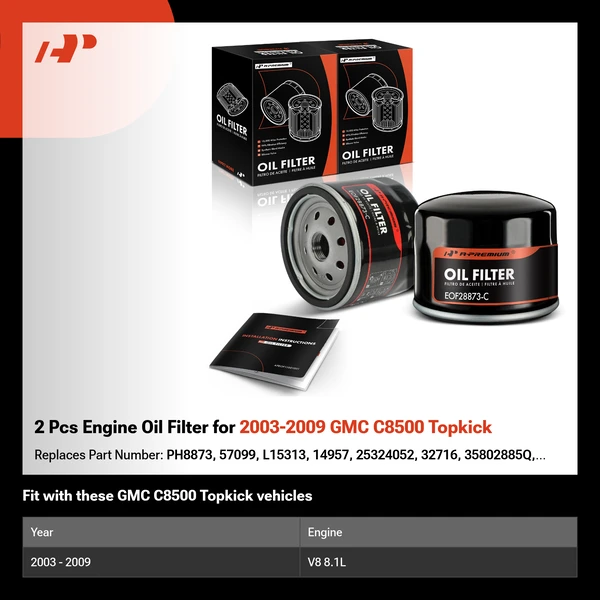 2 Pcs Engine Oil Filter for 2003-2009 GMC C8500 Topkick