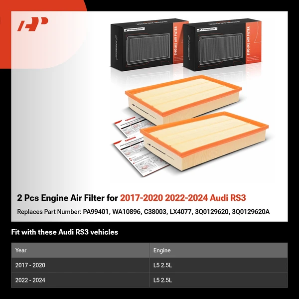 2 Pcs Engine Air Filter for 2017-2020 2022-2024 Audi RS3