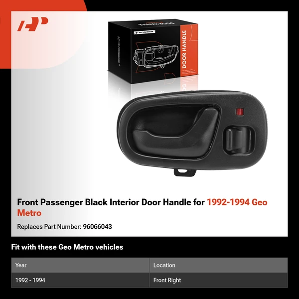 Front Passenger Black Interior Door Handle for 1992-1994 Geo Metro