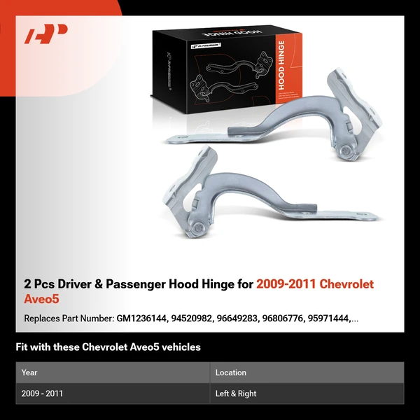 2 Pcs Driver & Passenger Hood Hinge for 2009-2011 Chevrolet Aveo5