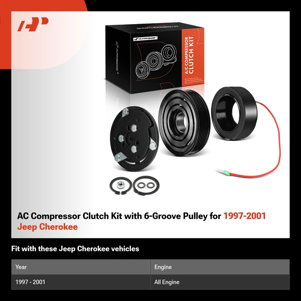 AC Compressor Clutch Kit with 6-Groove Pulley for 1997-2001 Jeep Cherokee