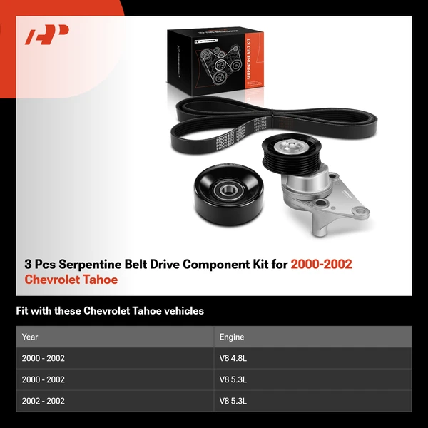3 Pcs Serpentine Belt Drive Component Kit for 2000-2002 Chevrolet Tahoe