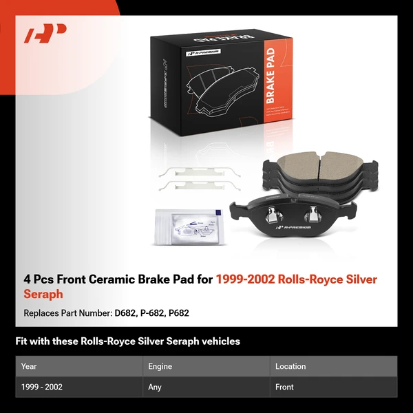 4 Pcs Front Ceramic Brake Pad for 1999-2002 Rolls-Royce Silver Seraph