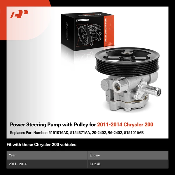 Power Steering Pump with Pulley for 2011-2014 Chrysler 200