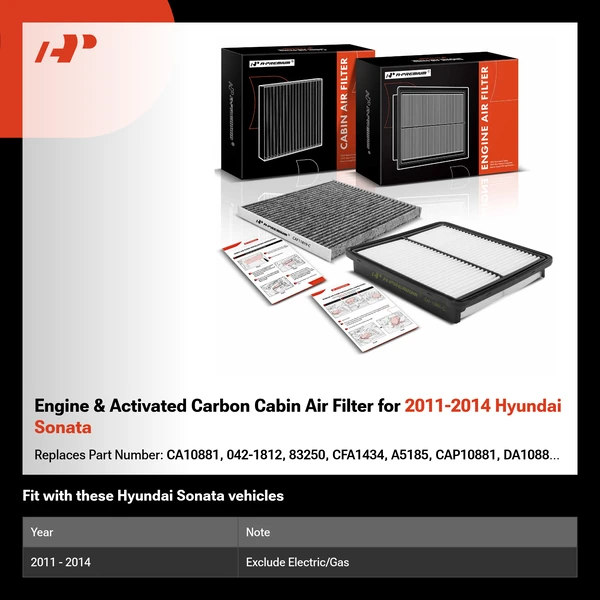 Engine & Activated Carbon Cabin Air Filter for 2011-2014 Hyundai Sonata