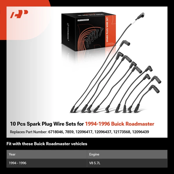 10 Pcs Spark Plug Wire Sets for 1994-1996 Buick Roadmaster