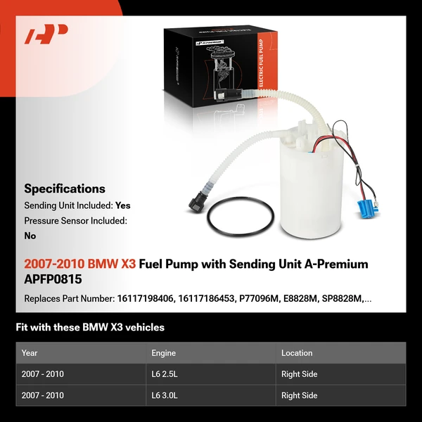 2007-2010 BMW X3 Fuel Pump with Sending Unit A-Premium APFP0815