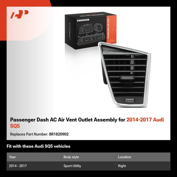 Passenger Dash AC Air Vent Outlet Assembly for 2014-2017 Audi SQ5