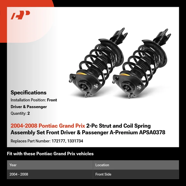 2004-2008 Pontiac Grand Prix 2-Pc Strut and Coil Spring Assembly Set Front Driver & Passenger A-Premium APSA0378