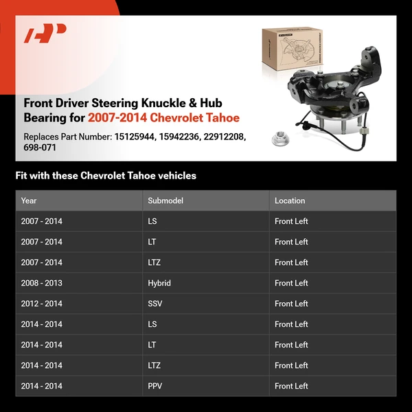 Front Driver Steering Knuckle & Hub Bearing for 2007-2014 Chevrolet Tahoe