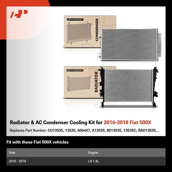 Radiator & AC Condenser Cooling Kit for 2016-2018 Fiat 500X