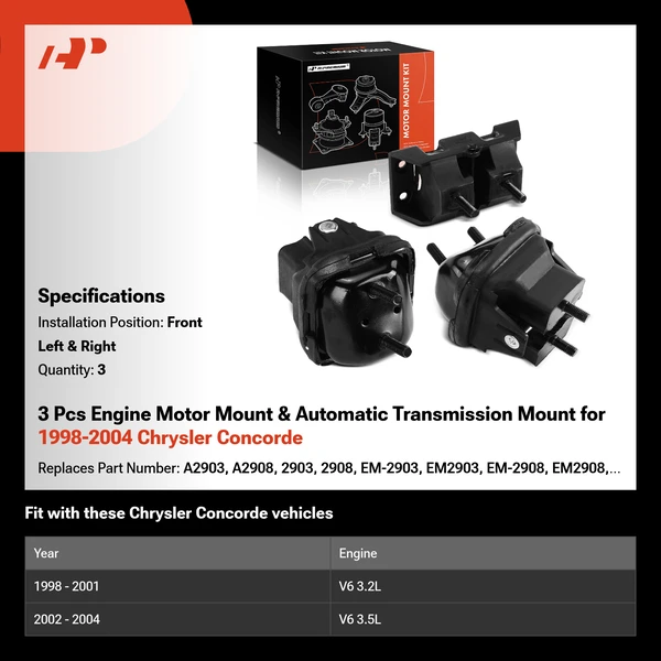 3 Pcs Engine Motor Mount & Automatic Transmission Mount for 1998-2004 Chrysler Concorde