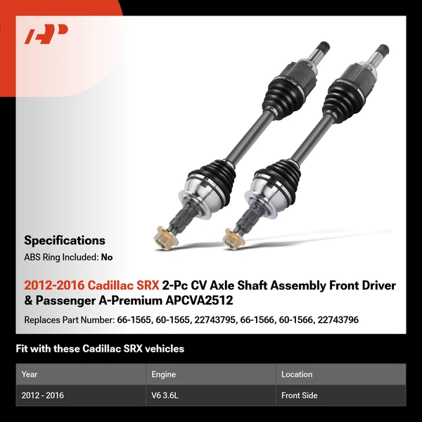 2012-2016 Cadillac SRX 2-Pc CV Axle Shaft Assembly Front Driver & Passenger A-Premium APCVA2512