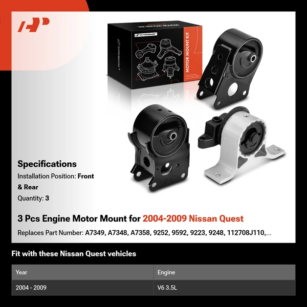 3 Pcs Engine Motor Mount for 2004-2009 Nissan Quest