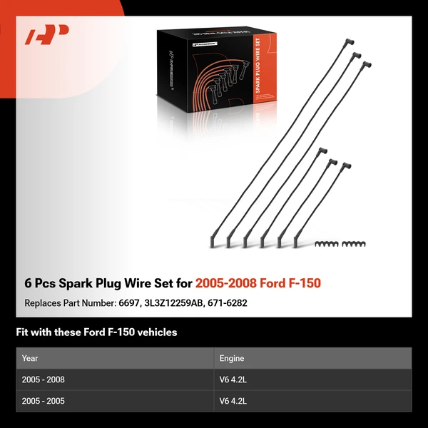 6 Pcs Spark Plug Wire Set for 2005-2008 Ford F-150