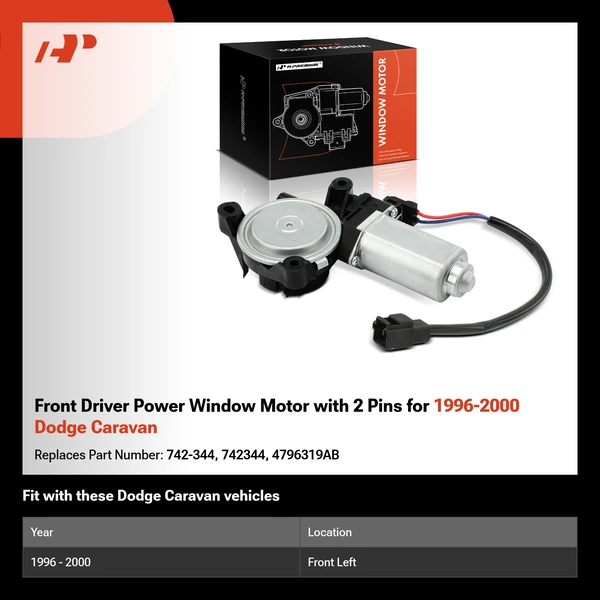 Front Driver Power Window Motor with 2 Pins for 1996-2000 Dodge Caravan