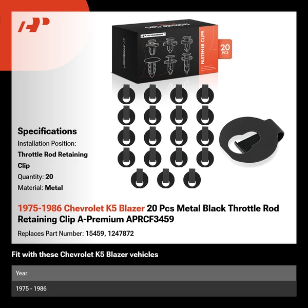 1975-1986 Chevrolet K5 Blazer 20 Pcs Metal Black Throttle Rod Retaining Clip A-Premium APRCF3459