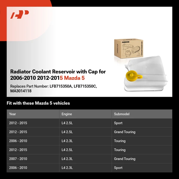 Radiator Coolant Reservoir with Cap for 2006-2010 2012-2015 Mazda 5