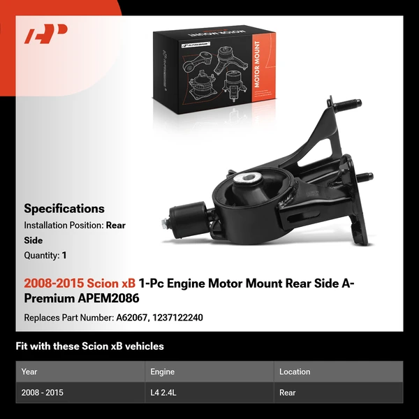 2008-2015 Scion xB 1-Pc Engine Motor Mount Rear Side A-Premium APEM2086