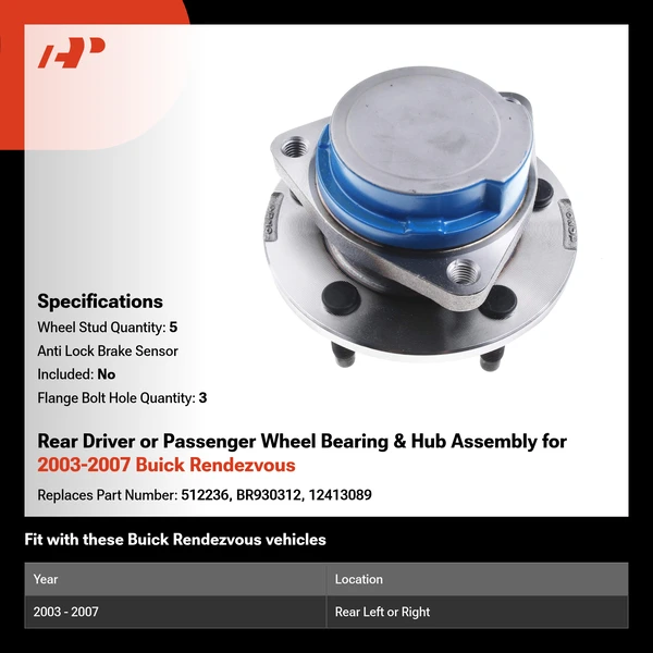 Rear Driver or Passenger Wheel Bearing & Hub Assembly for 2003-2007 Buick Rendezvous