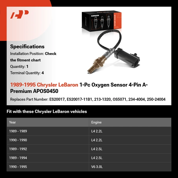 1989-1995 Chrysler LeBaron 1-Pc Oxygen Sensor 4-Pin A-Premium APOS0450