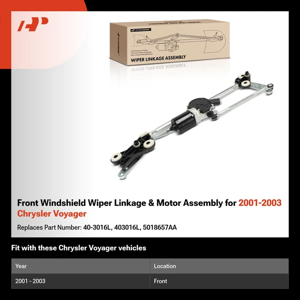 Front Windshield Wiper Linkage & Motor Assembly for 2001-2003 Chrysler Voyager