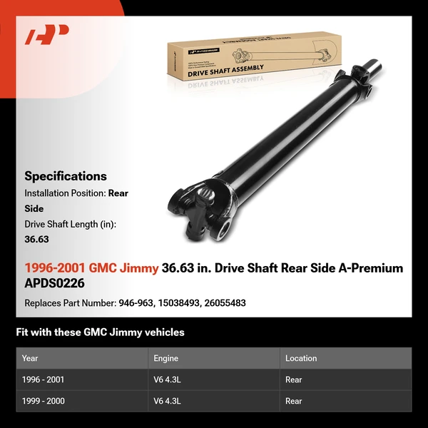 1996-2001 GMC Jimmy 36.63 in. Drive Shaft Rear Side A-Premium APDS0226