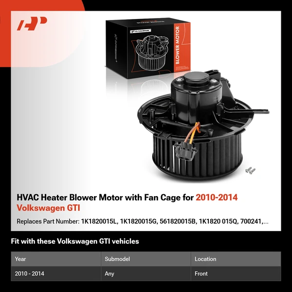 HVAC Heater Blower Motor with Fan Cage for 2010-2014 Volkswagen GTI