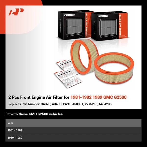 2 Pcs Front Engine Air Filter for 1981-1982 1989 GMC G2500