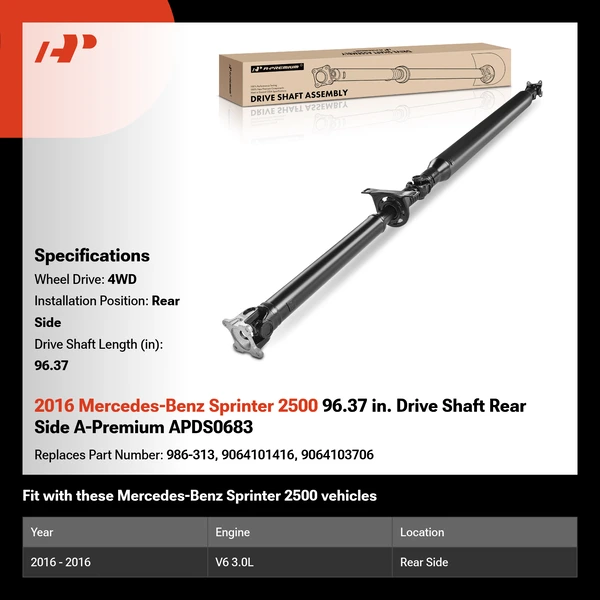 2016 Mercedes-Benz Sprinter 2500 96.37 in. Drive Shaft Rear Side A-Premium APDS0683