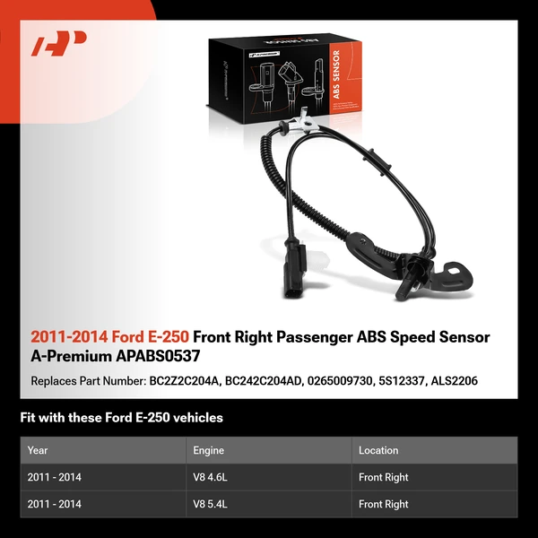 2011-2014 Ford E-250 Front Right Passenger ABS Speed Sensor A-Premium APABS0537