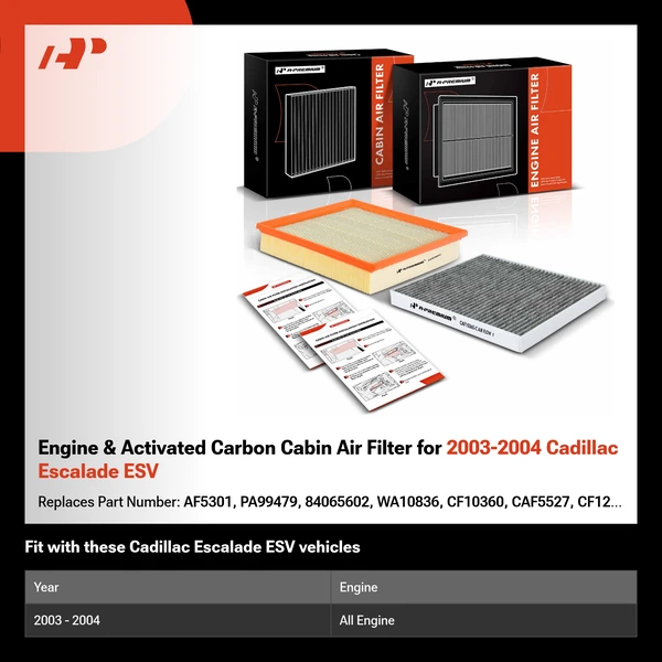 Engine & Activated Carbon Cabin Air Filter for 2003-2004 Cadillac Escalade ESV