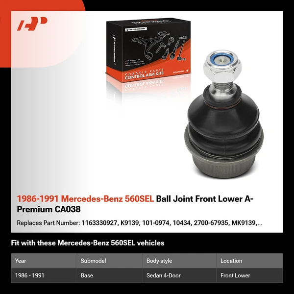 1986-1991 Mercedes-Benz 560SEL Ball Joint Front Lower A-Premium CA038