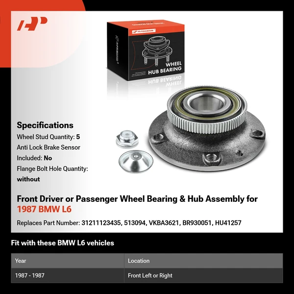 Front Driver or Passenger Wheel Bearing & Hub Assembly for 1987 BMW L6