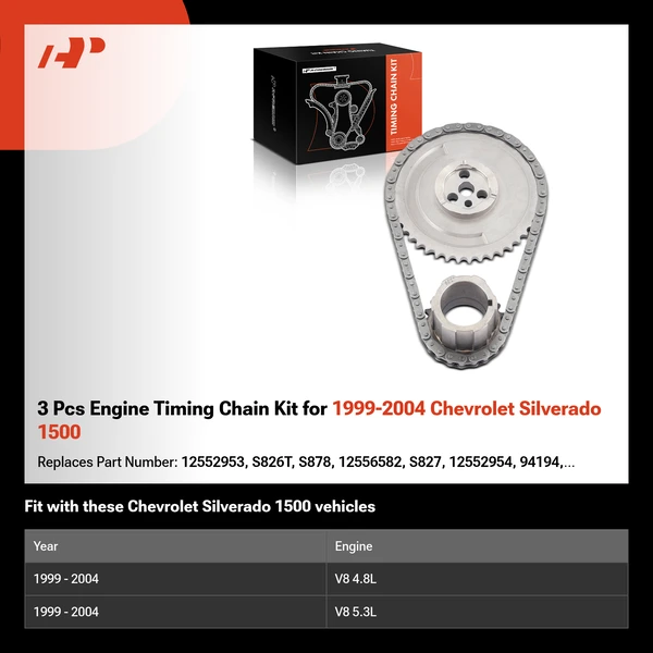 3 Pcs Engine Timing Chain Kit for 1999-2004 Chevrolet Silverado 1500