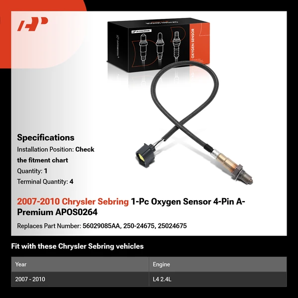 2007-2010 Chrysler Sebring 1-Pc Oxygen Sensor 4-Pin A-Premium APOS0264