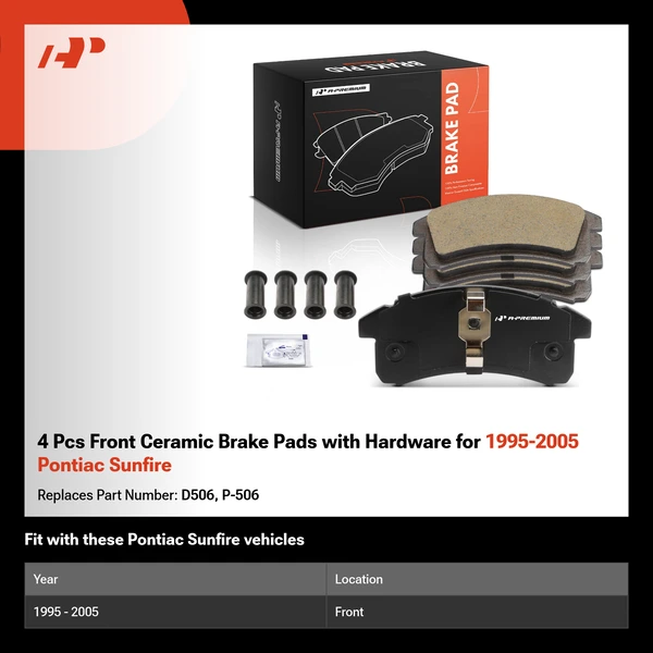 4 Pcs Front Ceramic Brake Pads with Hardware for 1995-2005 Pontiac Sunfire